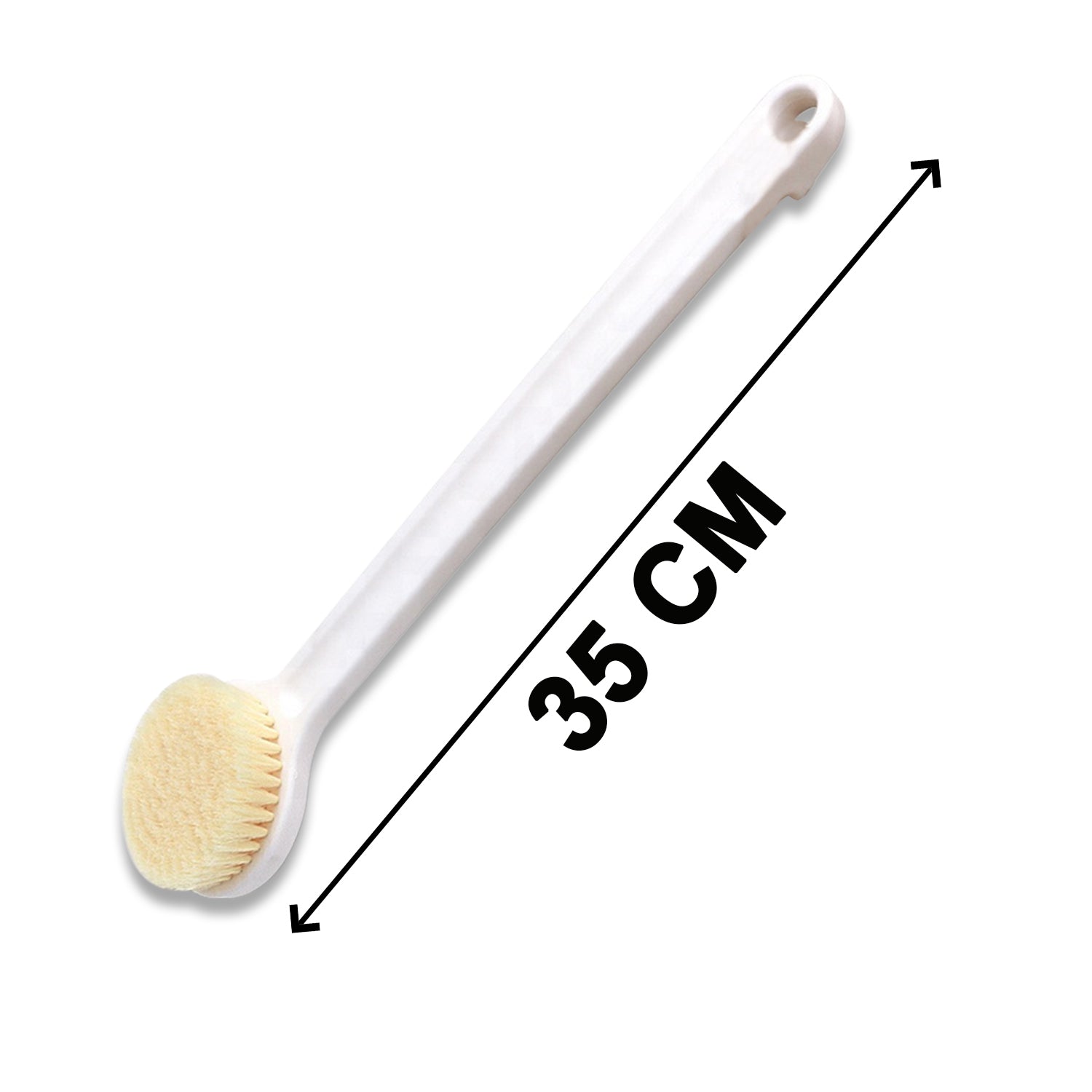 Long handle dry brush with soft bristles for body exfoliation. Long handle dry brush with soft bristles for body exfoliation.